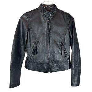 STREET LEGAL Women's XS Black Leather Biker Edgy Full Zip Coat Jacket Silver Zip
